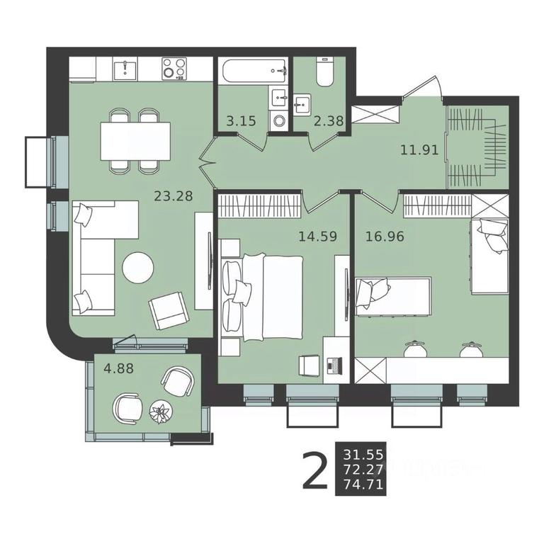 1-BD Apartment Sale, 74.9平方米 at Mishino-2, Ozyornaya Street, Khimki, Moscow Region, Russia #2 1-BD Apartment Sale, 74.9平方米 at Mishino-2, Ozyornaya Street, Khimki, Moscow Region, Russia #2