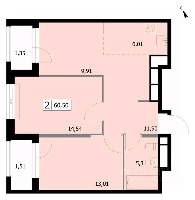 1-BD Apartment Sale, 60.7 sq. m. at SELF (Self), 3rd Grazhdanskaya Street, 35, Moscow, Russia #1 1-BD Apartment Sale, 60.7 sq. m. at SELF (Self), 3rd Grazhdanskaya Street, 35, Moscow, Russia #1