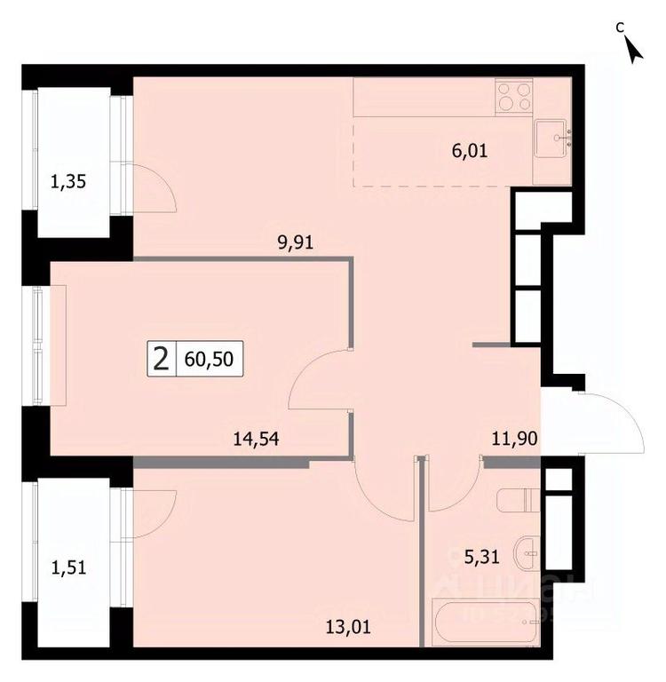 1-BD Apartment Sale, 60.5平方米 at SELF (Self), 3rd Grazhdanskaya Street, 35, Moscow, Russia #1 1-BD Apartment Sale, 60.5平方米 at SELF (Self), 3rd Grazhdanskaya Street, 35, Moscow, Russia #1