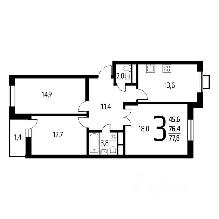 2-BD Apartment Sale, 77.8 sq. m. at Novye Vatutinki, mkr Zarechny, Bukovaya alleya, Desyonovskoye Settlement, Moscow, Russia #1 2-BD Apartment Sale, 77.8 sq. m. at Novye Vatutinki, mkr Zarechny, Bukovaya alleya, Desyonovskoye Settlement, Moscow, Russia #1