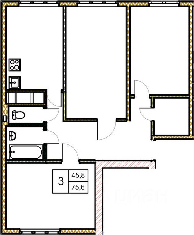 2-BD Apartment Sale, 79.6平方米 at Novoe Zamitino, Sadovaya ulitsa, derevnya Saburovo, Krasnogorsk Urban District, Moscow Region, Russia #2