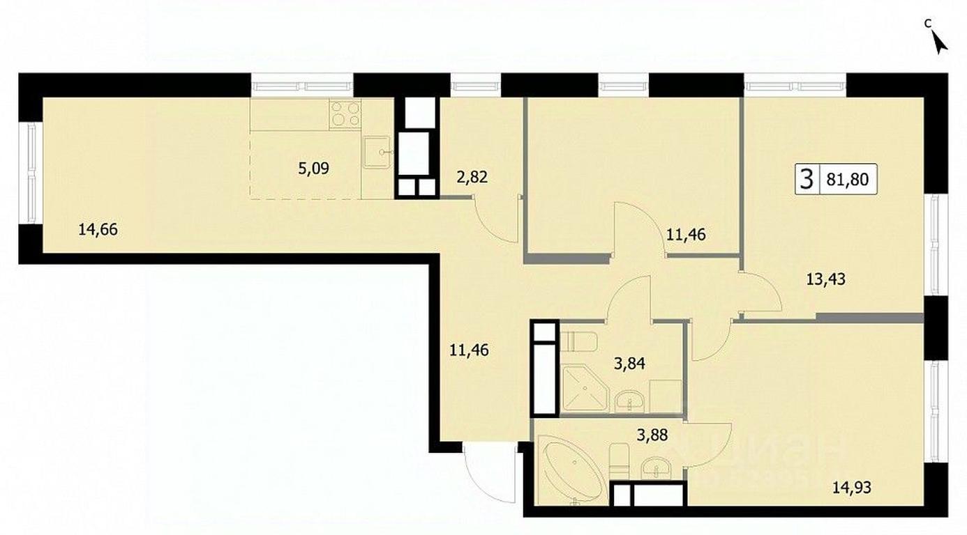 2-BD Apartment Sale, 81.8 sq. m. at SELF (Self), 3rd Grazhdanskaya Street, 35, Moscow, Russia #1 2-BD Apartment Sale, 81.8 sq. m. at SELF (Self), 3rd Grazhdanskaya Street, 35, Moscow, Russia #1