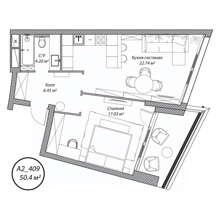 1-BD Apartment Sale, 50.4平方米 at Klubny dom Rublevo, 5th Myakininskaya Street, 20, Moscow, Russia #1