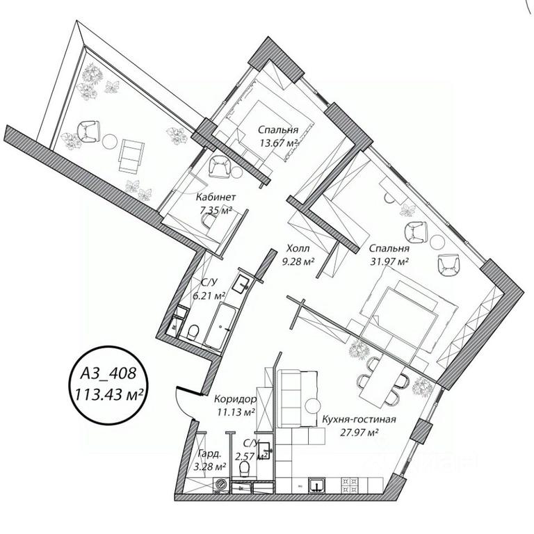2-BD Apartment Sale, 113.4 sq. m. at Klubny dom Rublevo, 5th Myakininskaya Street, 20, Moscow, Russia #1