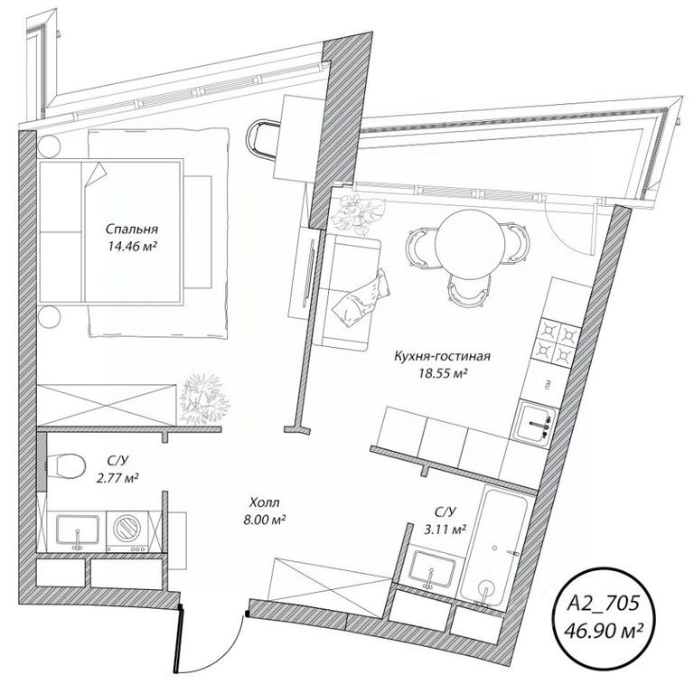 1-BD Apartment Sale, 47 sq. m. at Klubny dom Rublevo, 5th Myakininskaya Street, 20, Moscow, Russia #1