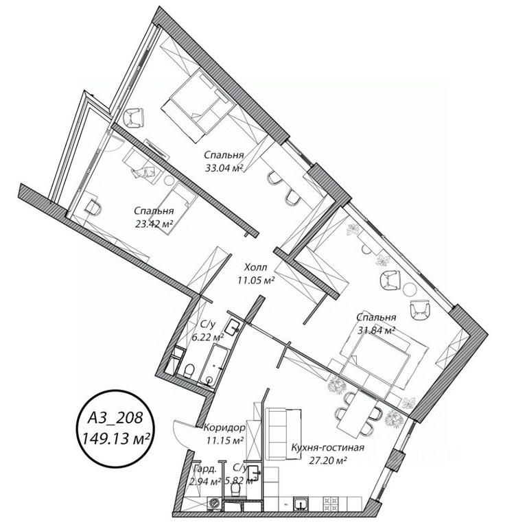 3-BD Apartment Sale, 149.1 sq. m. at Klubny dom Rublevo, 5th Myakininskaya Street, 20, Moscow, Russia #1