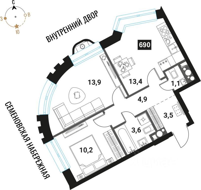 1-BD Apartment Sale, 50.6平方米 at Intelligent, Semyonovskaya Embankment, Moscow, Russia #1 1-BD Apartment Sale, 50.6平方米 at Intelligent, Semyonovskaya Embankment, Moscow, Russia #1