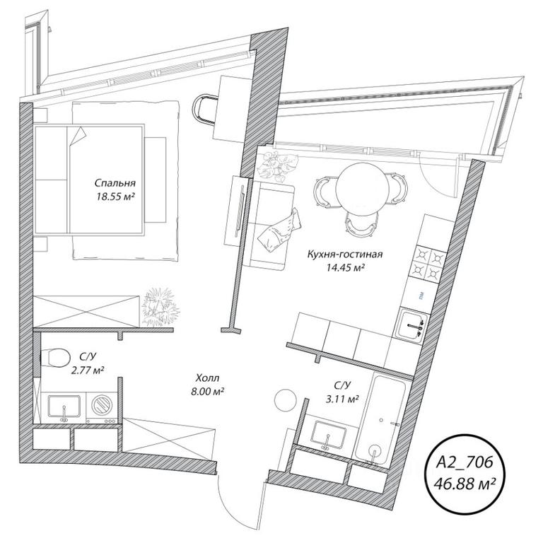 1-BD Apartment Sale, 47 sq. m. at Klubny dom Rublevo, 5th Myakininskaya Street, 20, Moscow, Russia #1