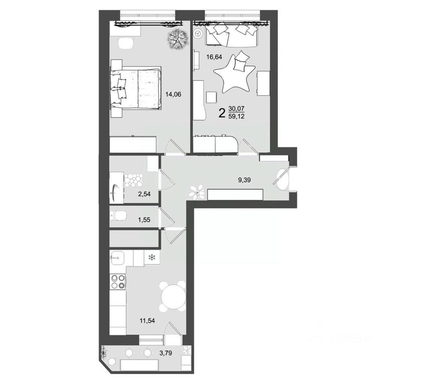 1-BD Apartment Sale, 59.12 sq. m. at Maydanovo Park, Klin, Moscow Region, Russia #1