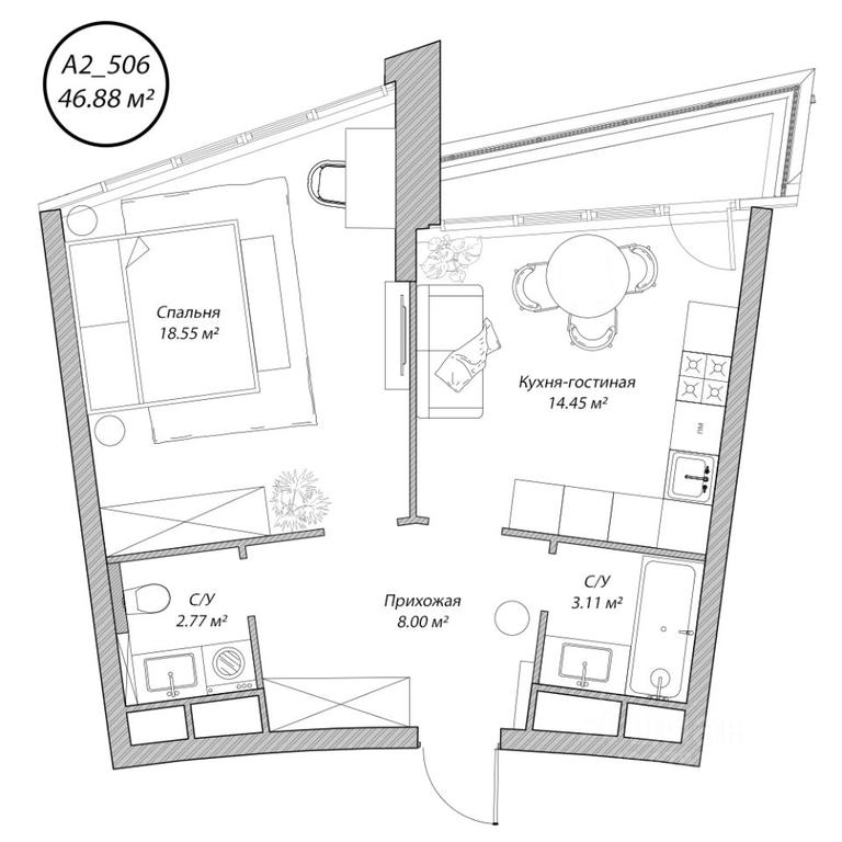 1-BD Apartment Sale, 46.9平方米 at Klubny dom Rublevo, 5th Myakininskaya Street, 20, Moscow, Russia #1