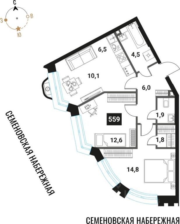 2-BD Apartment Sale, 58.2 sq. m. at Intelligent, Semyonovskaya Embankment, Moscow, Russia #1 2-BD Apartment Sale, 58.2 sq. m. at Intelligent, Semyonovskaya Embankment, Moscow, Russia #1