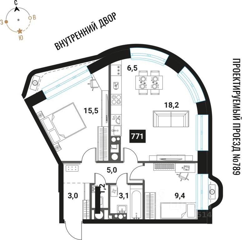 2-BD Apartment Sale, 61.9平方米 at Intelligent, Semyonovskaya Embankment, Moscow, Russia #1 2-BD Apartment Sale, 61.9平方米 at Intelligent, Semyonovskaya Embankment, Moscow, Russia #1