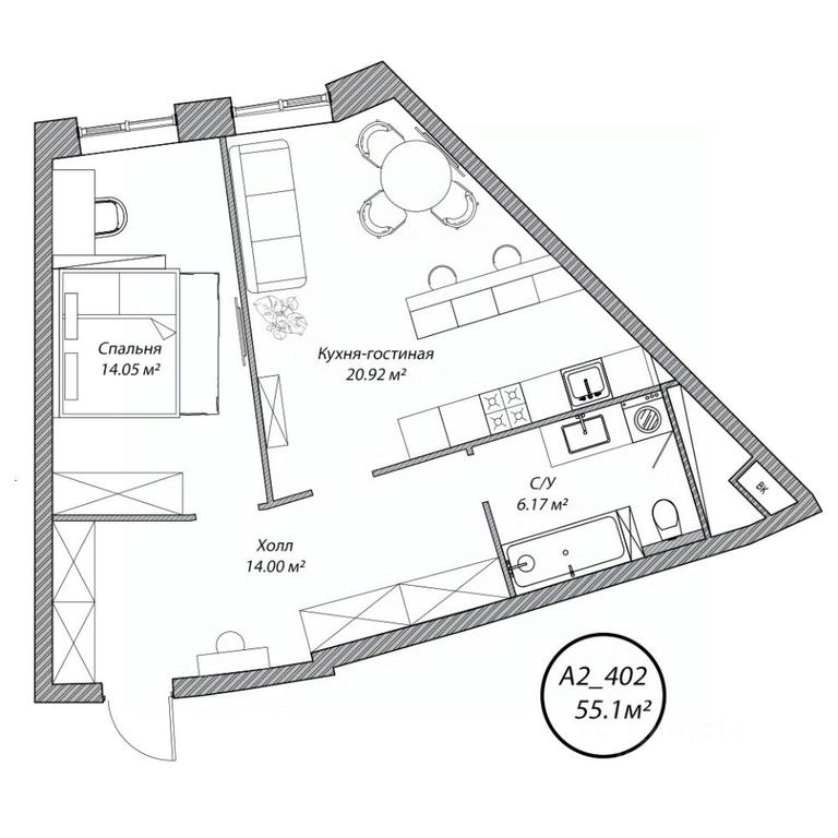1-BD Apartment Sale, 55.1平方米 at Klubny dom Rublevo, 5th Myakininskaya Street, 20, Moscow, Russia #1