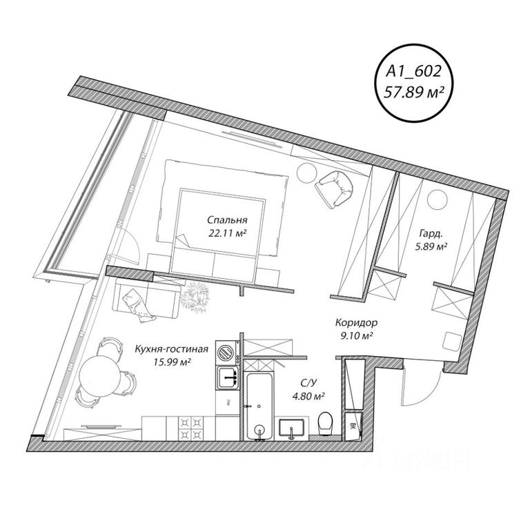 1-BD Apartment Sale, 57.9 sq. m. at Klubny dom Rublevo, 5th Myakininskaya Street, 20, Moscow, Russia #1