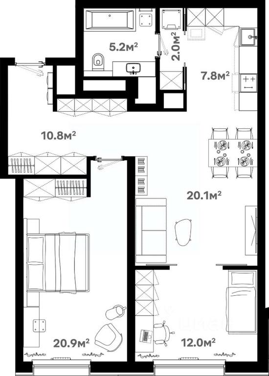 1-BD Apartment Sale, 80.8 sq. m. at River House (River Khaus), Sovetskaya ulitsa, 60, Schyolkovo, Moscow Region, Russia #1