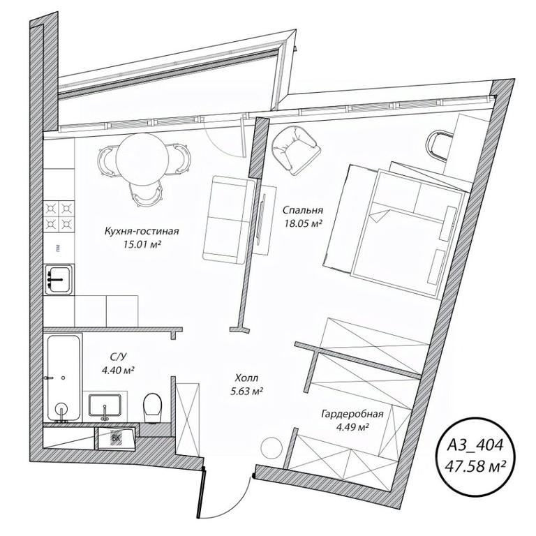 1-BD Apartment Sale, 47.6 sq. m. at Klubny dom Rublevo, 5th Myakininskaya Street, 20, Moscow, Russia #1