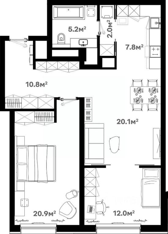 1-BD Apartment Sale, 80.8平方米 at River House (River Khaus), Sovetskaya ulitsa, 60, Schyolkovo, Moscow Region, Russia #1