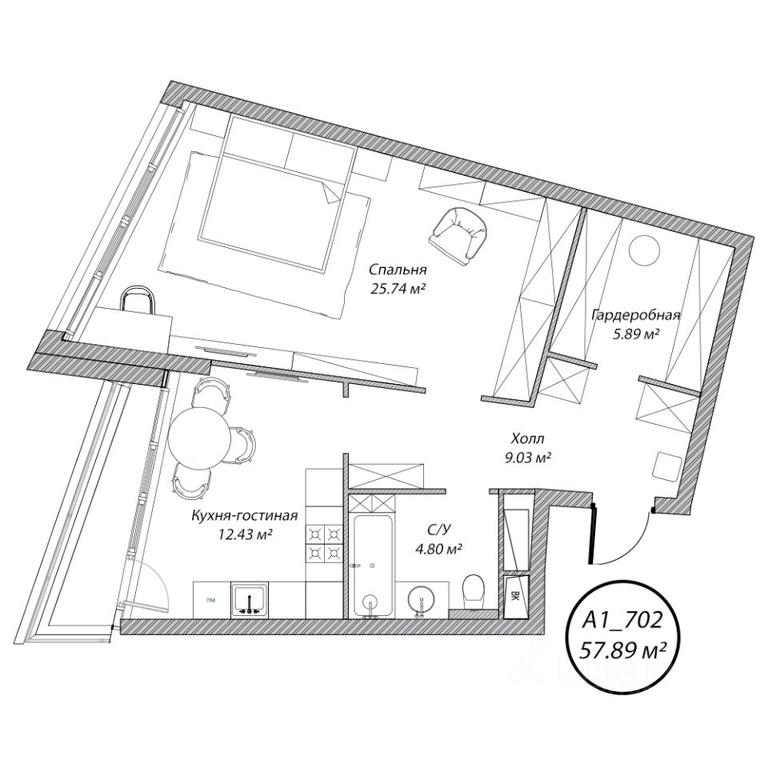 1-BD Apartment Sale, 57.8 sq. m. at Klubny dom Rublevo, 5th Myakininskaya Street, 20, Moscow, Russia #1