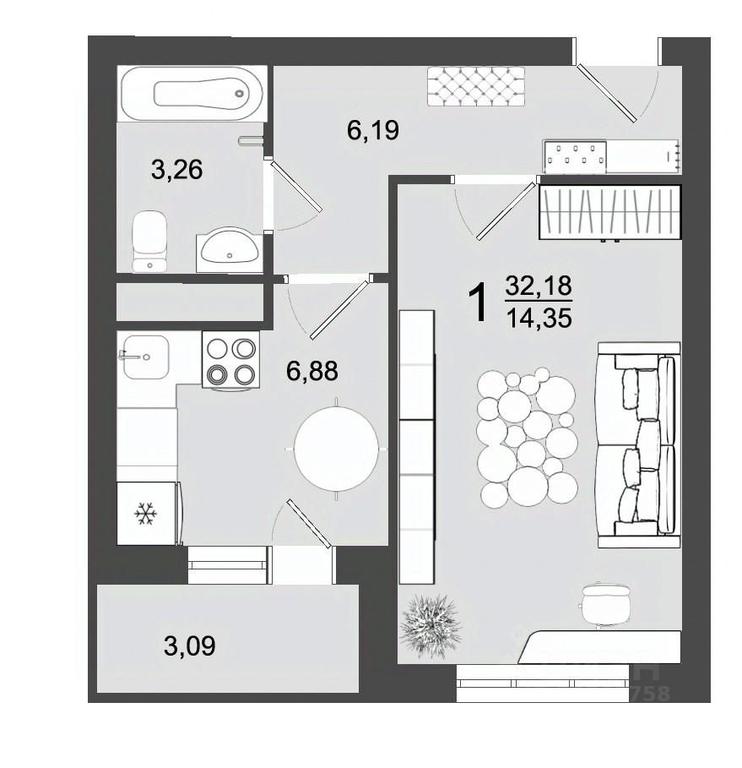 Apartment Sale, 32.18 sq. m. at Maydanovo Park, Klin, Moscow Region, Russia #1