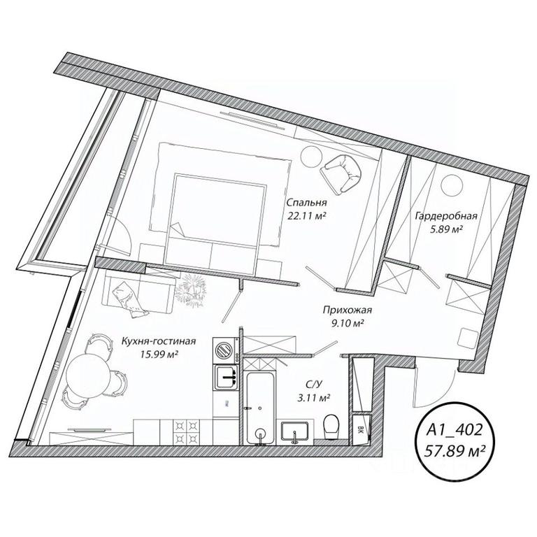 1-BD Apartment Sale, 57.9平方米 at Klubny dom Rublevo, 5th Myakininskaya Street, 20, Moscow, Russia #1