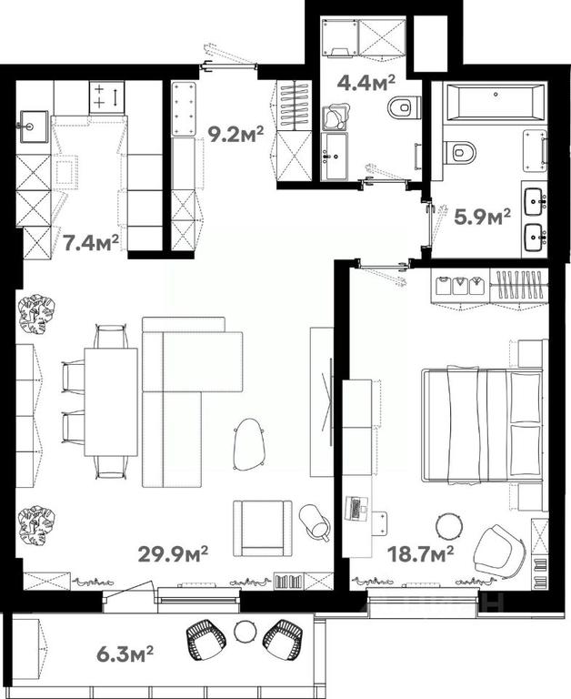 1-BD Apartment Sale, 80.3平方米 at River House (River Khaus), Sovetskaya ulitsa, 60, Schyolkovo, Moscow Region, Russia #1