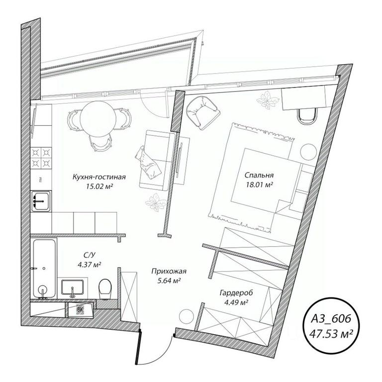 1-BD Apartment Sale, 47.5 sq. m. at Klubny dom Rublevo, 5th Myakininskaya Street, 20, Moscow, Russia #1