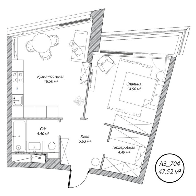 1-BD Apartment Sale, 47.5 sq. m. at Klubny dom Rublevo, 5th Myakininskaya Street, 20, Moscow, Russia #1
