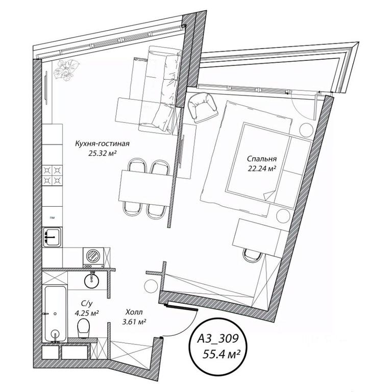 1-BD Apartment Sale, 55.4平方米 at Klubny dom Rublevo, 5th Myakininskaya Street, 20, Moscow, Russia #1