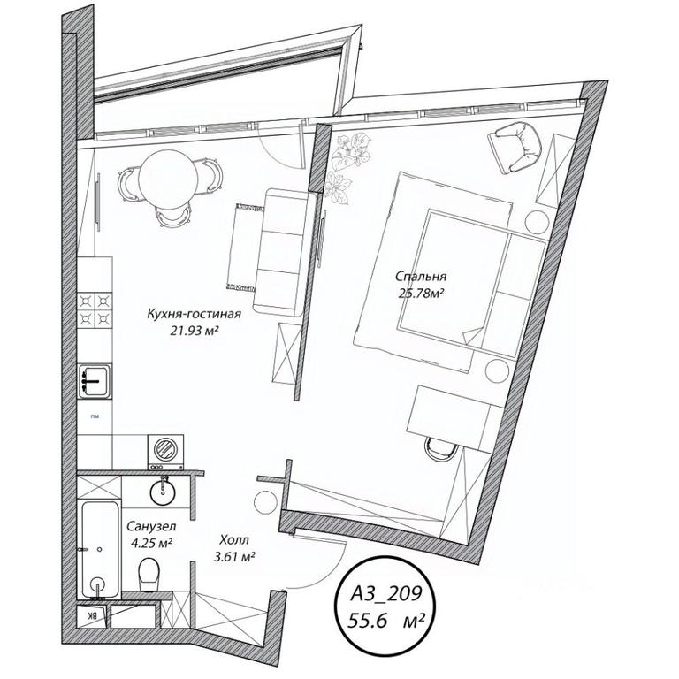 1-BD Apartment Sale, 55.6 sq. m. at Klubny dom Rublevo, 5th Myakininskaya Street, 20, Moscow, Russia #1