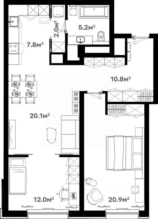 1-BD Apartment Sale, 80.6 sq. m. at River House (River Khaus), Sovetskaya ulitsa, 60, Schyolkovo, Moscow Region, Russia #1