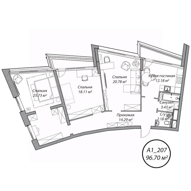3-BD Apartment Sale, 96.7 sq. m. at Klubny dom Rublevo, 5th Myakininskaya Street, 20, Moscow, Russia #1