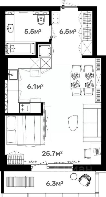 Apartment Sale, 46.6平方米 at River House (River Khaus), Sovetskaya ulitsa, 60, Schyolkovo, Moscow Region, Russia #1