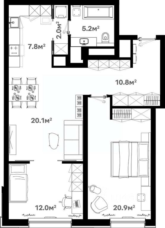 1-BD Apartment Sale, 79.7 sq. m. at River House (River Khaus), Sovetskaya ulitsa, 60, Schyolkovo, Moscow Region, Russia #1