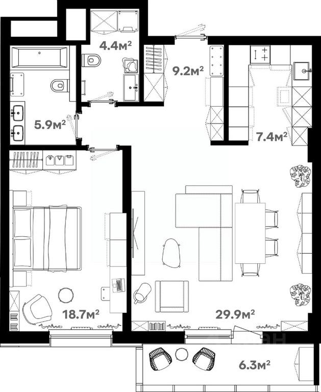 1-BD Apartment Sale, 80.3平方米 at River House (River Khaus), Sovetskaya ulitsa, 60, Schyolkovo, Moscow Region, Russia #1