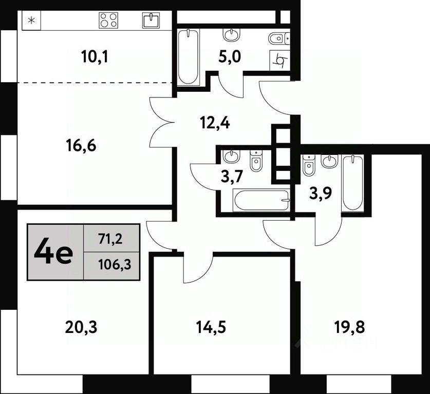 3-BD Apartment Sale, 106.3平方米 at Festival park-2, Festivalnaya Street, Moscow, Russia #1