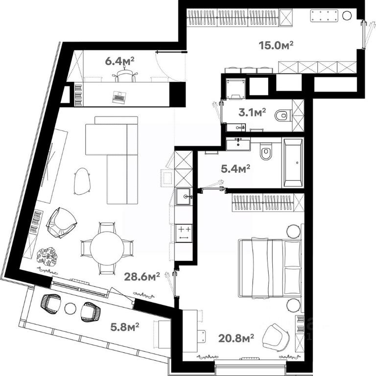 1-BD Apartment Sale, 85.7平方米 at River House (River Khaus), Sovetskaya ulitsa, 60, Schyolkovo, Moscow Region, Russia #1