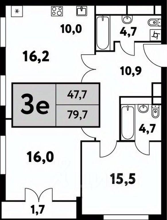 2-BD Apartment Sale, 79.7平方米 at Festival park-2, Festivalnaya Street, Moscow, Russia #1