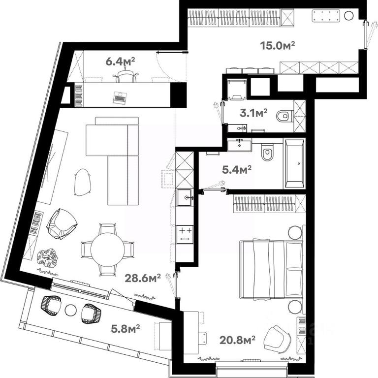 1-BD Apartment Sale, 85.8 sq. m. at River House (River Khaus), Sovetskaya ulitsa, 60, Schyolkovo, Moscow Region, Russia #1