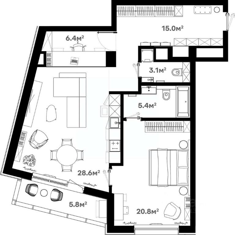 1-BD Apartment Sale, 85.8 sq. m. at River House (River Khaus), Sovetskaya ulitsa, 60, Schyolkovo, Moscow Region, Russia #2
