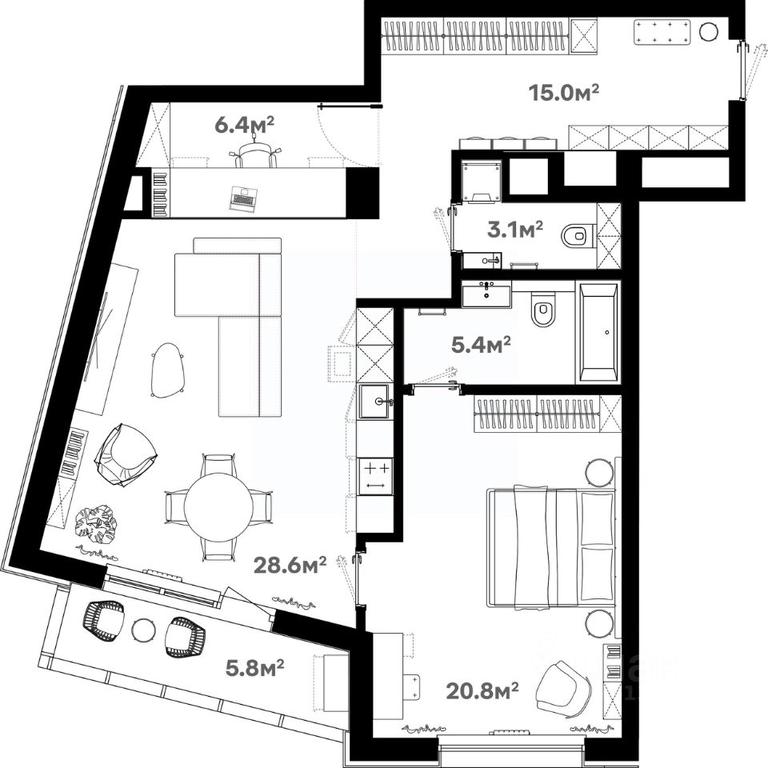 1-BD Apartment Sale, 85.9 sq. m. at River House (River Khaus), Sovetskaya ulitsa, 60, Schyolkovo, Moscow Region, Russia #1