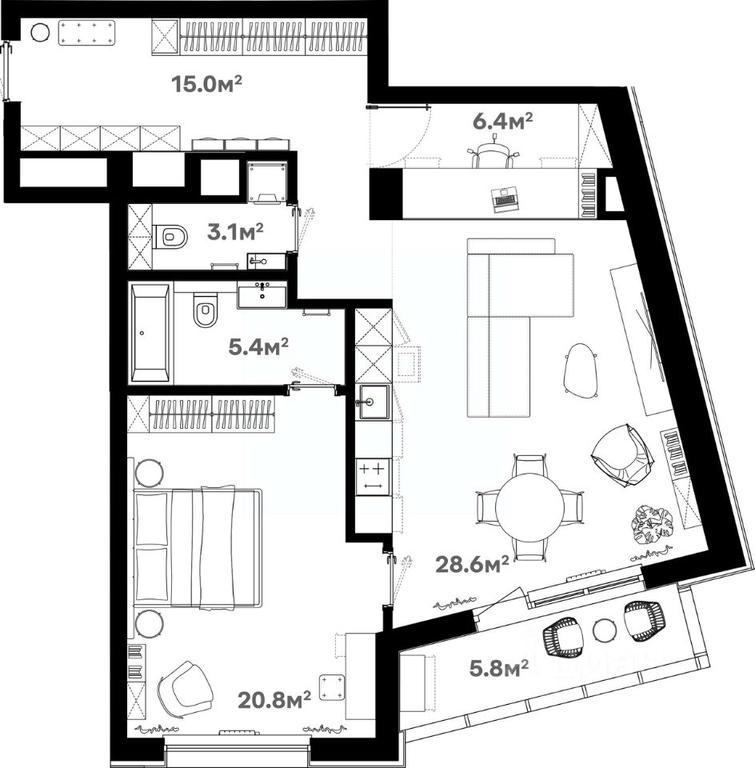 1-BD Apartment Sale, 85.1平方米 at River House (River Khaus), Sovetskaya ulitsa, 60, Schyolkovo, Moscow Region, Russia #1