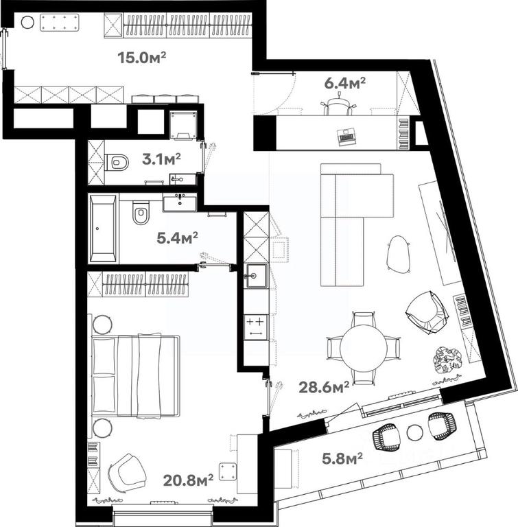 1-BD Apartment Sale, 86.2平方米 at River House (River Khaus), Sovetskaya ulitsa, 60, Schyolkovo, Moscow Region, Russia #1