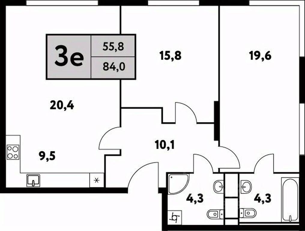 2-BD Apartment Sale, 84平方米 at Festival park-2, Festivalnaya Street, Moscow, Russia #1