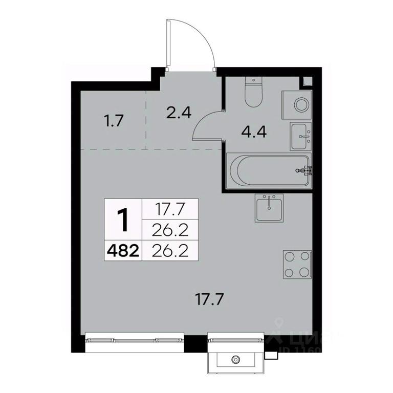 Apartment Sale, 26.2平方米 at Kurkino 15, Kurkinskoye Highway, 15, Moscow, Russia #1