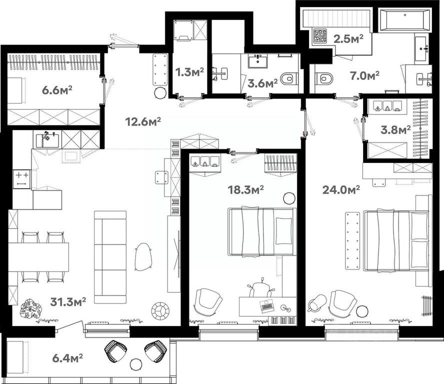 2-BD Apartment Sale, 119.8 sq. m. at River House (River Khaus), Sovetskaya ulitsa, 60, Schyolkovo, Moscow Region, Russia #1