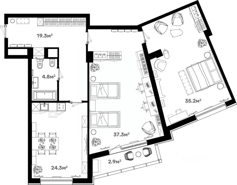 2-BD Apartment Sale, 124 sq. m. at River House (River Khaus), Sovetskaya ulitsa, 60, Schyolkovo, Moscow Region, Russia #1