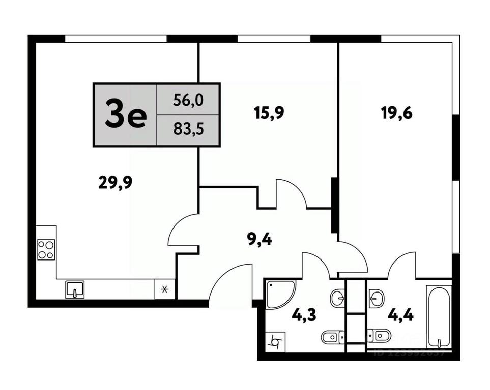 2-BD Apartment Sale, 83.9 sq. m. at Festival park-2, Festivalnaya Street, Moscow, Russia #1