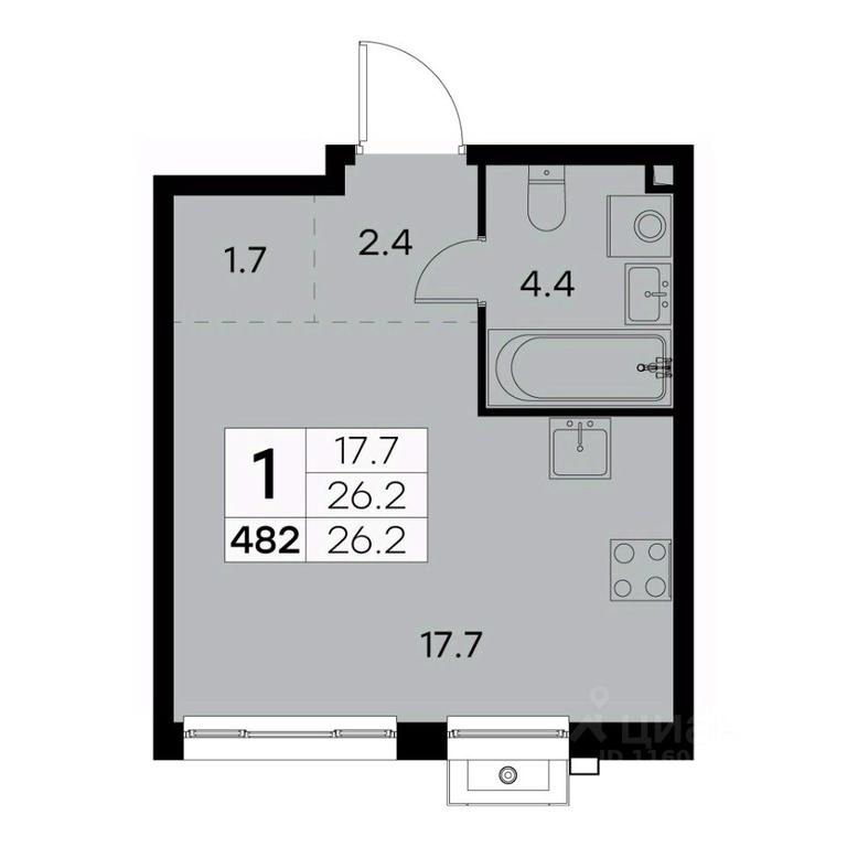 Apartment Sale, 26.2平方米 at Kurkino 15, Kurkinskoye Highway, 15, Moscow, Russia #1