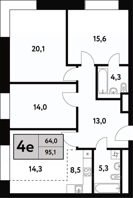 3-BD Apartment Sale, 95.1平方米 at Festival park-2, Festivalnaya Street, Moscow, Russia #1