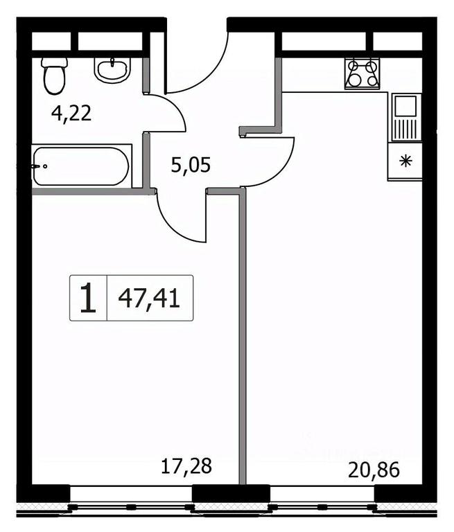 Apartment Sale, 47.41 sq. m. at Gorodskie istorii (Rasskazovka), Anny Akhmatovoy Street, Vnukovskoye Settlement, Moscow, Russia #1
